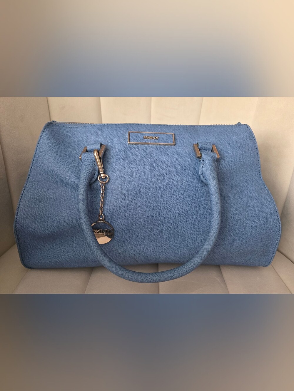DKNY Saffiano Light Blue Genuine Leather Satchel Handbag
